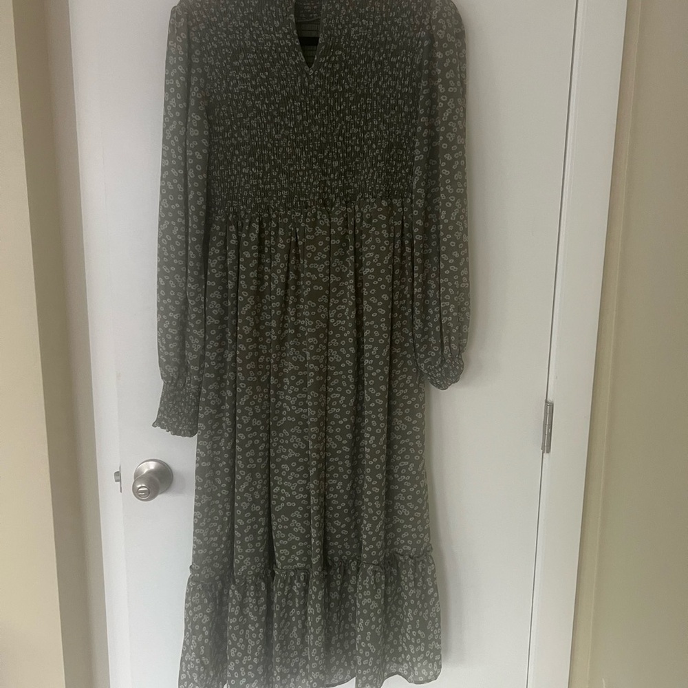 in Loom Olive Floral Smocked Dress